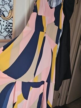 Bar III Pink, Navy & Yellow Abstract Maxi Skirt